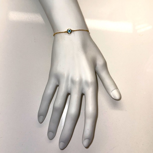 EYLAND Anthropologie 9k gold evil eye 🧿 thin chain layering delicate bracelet - Picture 2 of 3